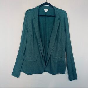 J Jill Linen Blend lightweight Blazer Cardigan Green Black Striped Womens Size L